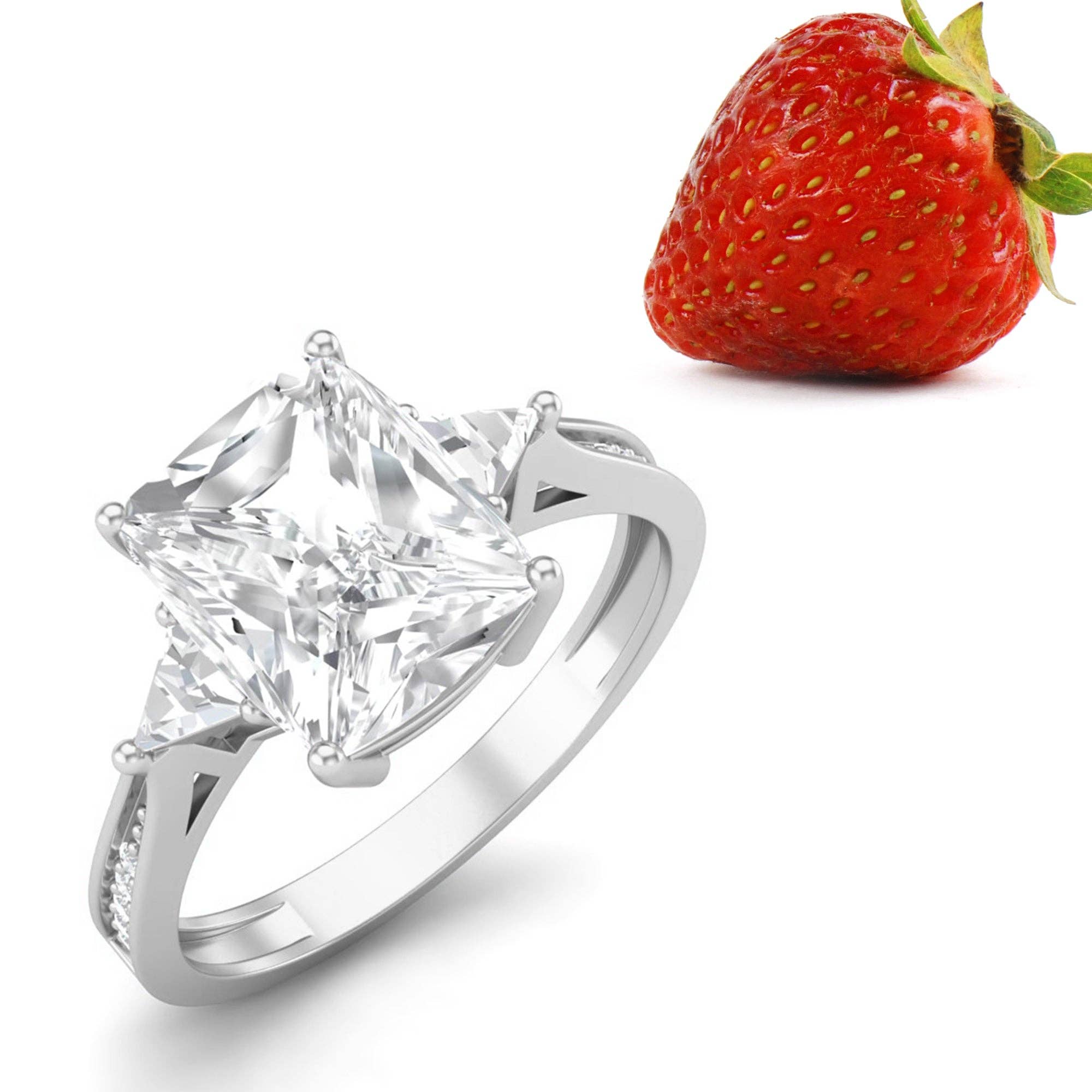 White 925 Sterling Silver 9x7MM Cushion Shape Moissanite Three Stone Women Promise Ring for wholesale on Faire3