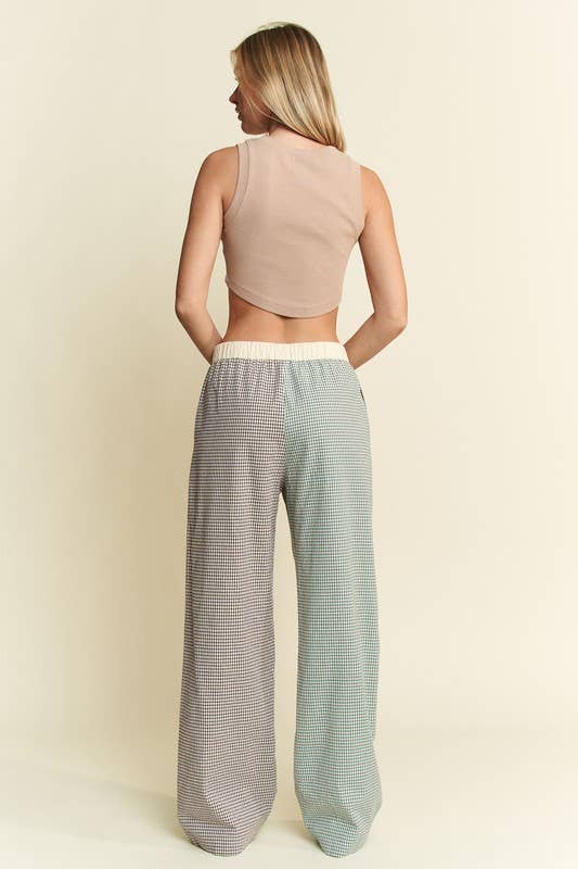 JADE BY JANE – Calças - Mulher por atacado – CALÇAS COLORBLOCK COM ESTAMPA XADREZ TAMANHO GRANDE5