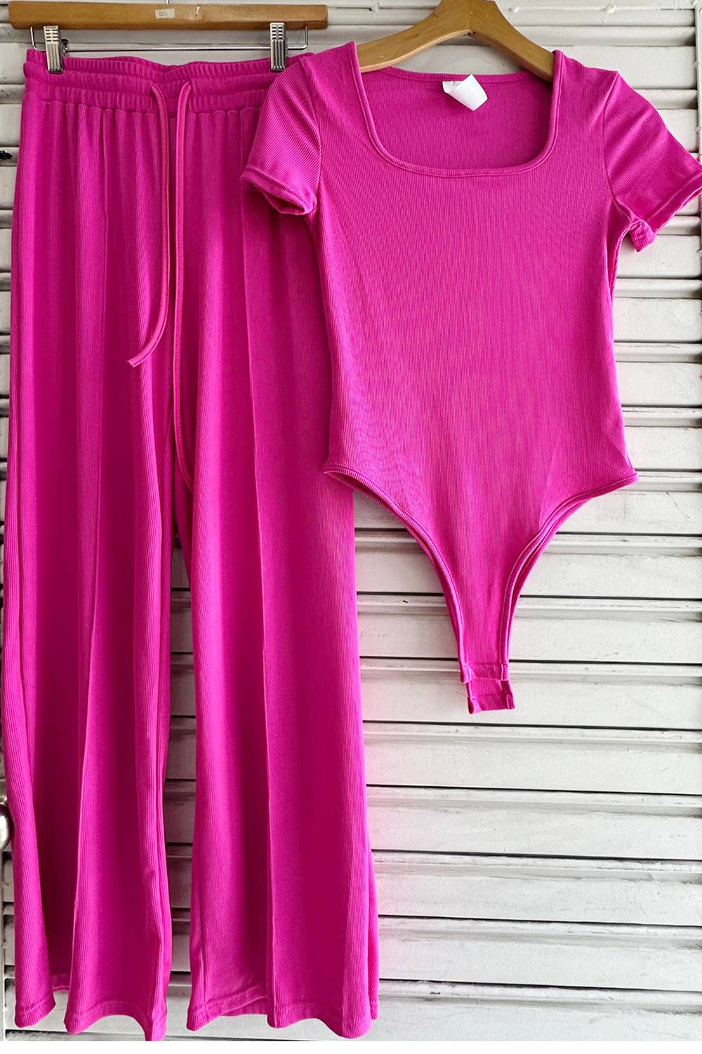 Color 5 - Wholesale Top & Pant Set (NOT Loungewear) - Women's - Slinky short sleeve body suit with flare pants fashion set18