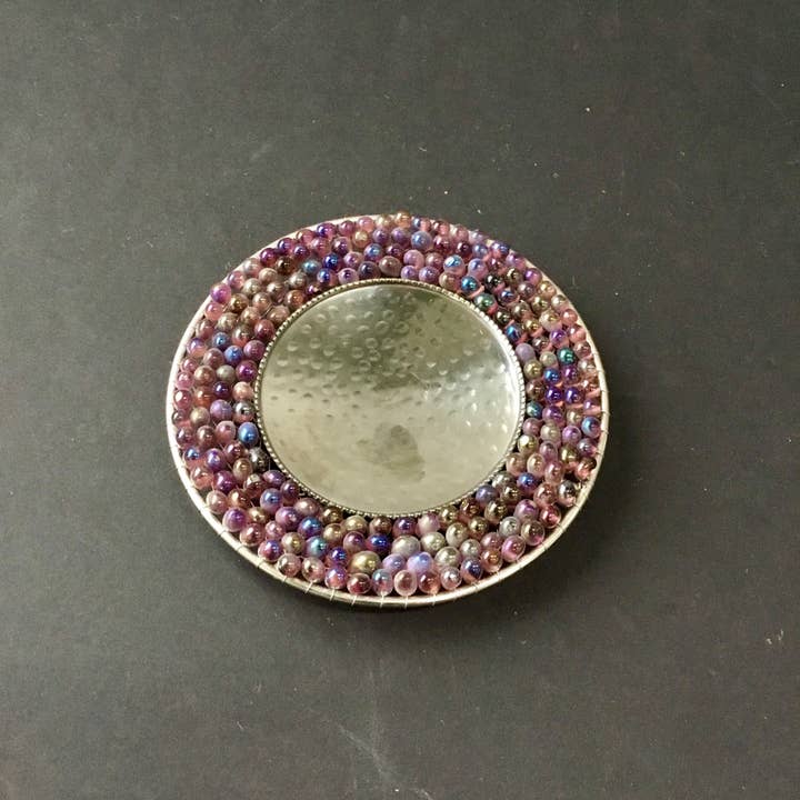 India Handicrafts Inc - Wholesale Pillar Candle - Purple Beaded Pillar Plate, 12
