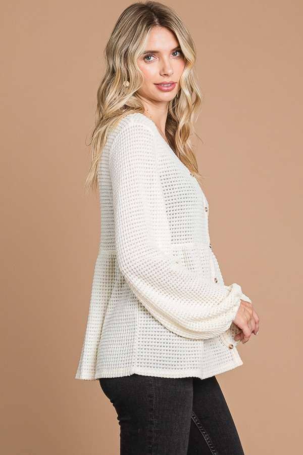 Culture Code - Wholesale Knit Top - Women's - CHT1821L - BUTTON DOWN RUCHING DETAIL LSLV TOP18