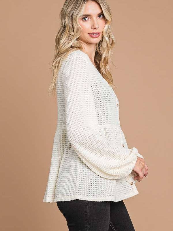 Culture Code - Wholesale Knit Top - Women's - CHT1821L - BUTTON DOWN RUCHING DETAIL LSLV TOP18