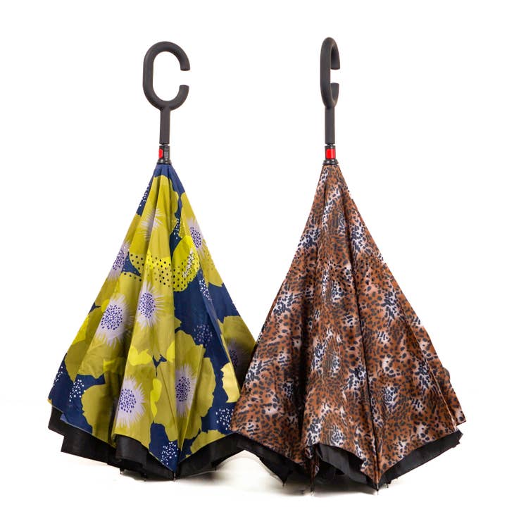 PEACH ACCESSORIES - Wholesale Umbrella - Women's - F972 Small leopard print upside down umbrella in Dark Brown2