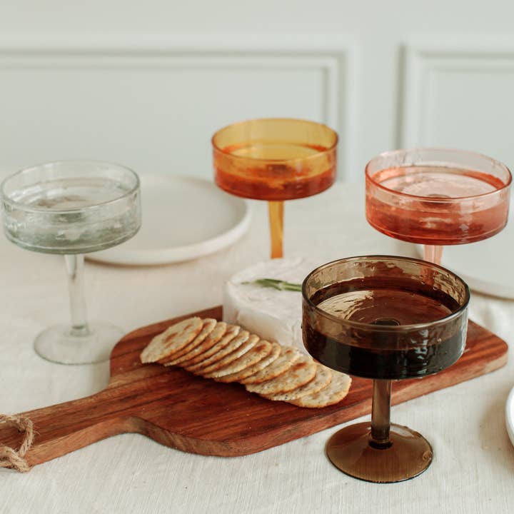 Creative Women - Wholesale Cocktail/Liquor Glass - Handblown Hammered Coupe Cocktail Glass Pair