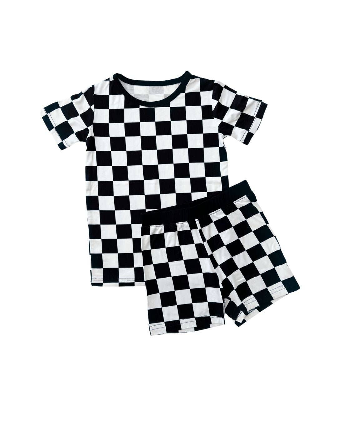 Lucky Panda Kids - Wholesale Sleepwear Set - Kids - Bamboo Two Piece Baby Clothing Shorts Set | Black Checkered6
