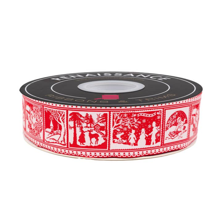 Buon Natale - Timbres de vacances - 1-1/2" - par Joanna Figueroa - Bobine de 15 yards pour la vente par Renaissance Ribbons