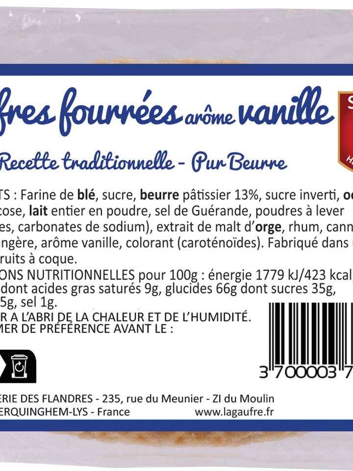 Vanilla Filled Pure Butter Waffles 190g for wholesale by Trésors Gourmands