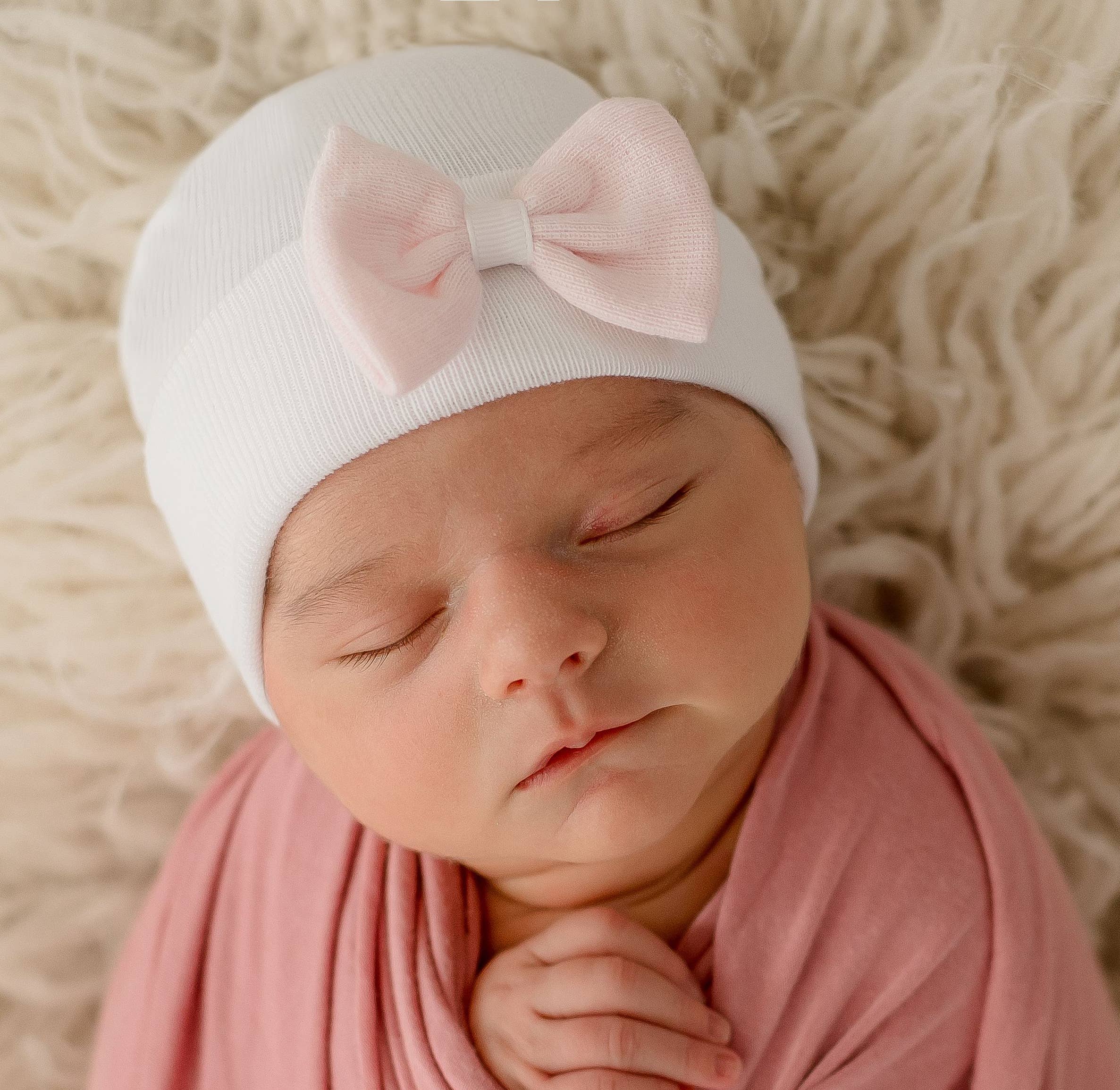www.ilybean.com - Wholesale Newborn/Knit Hat - Baby - White, Pink, or Red Hat Mini Bow Newborn Girl Hospital Hat1
