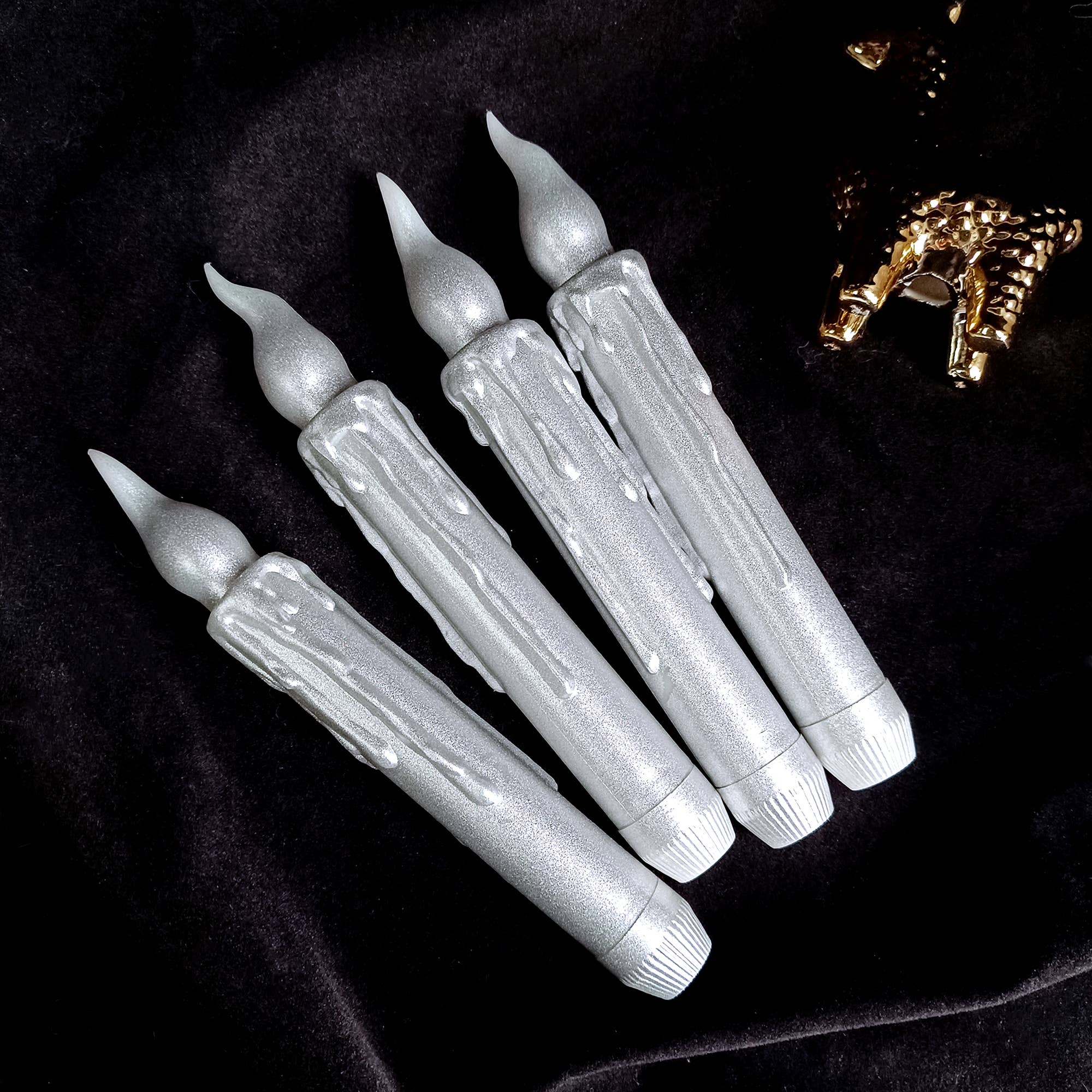 Candles Meta - Wholesale Flameless Candle - Silver Metallic Wax Dipped Battery Operated Taper Candle6