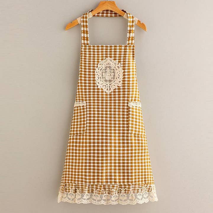 ACCITY - Wholesale Apron - Plaid Lace Princess apron with pockets bulk_CWMM2042