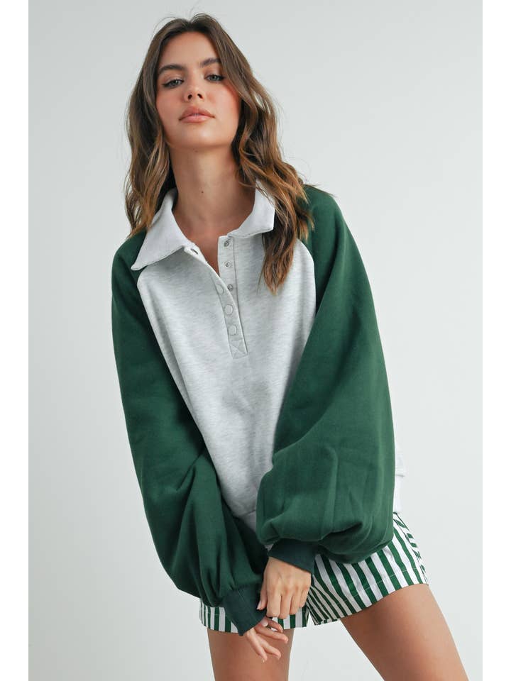BUTTERMELON - Wholesale Sweatshirt - Women's - Color Block Classic Polo Sweatshirt - BMT7588