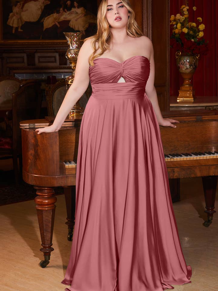 SATIN STRAPLESS KEYHOLE A-LINE DRESS for wholesale by Ladivine by Cinderella Divine