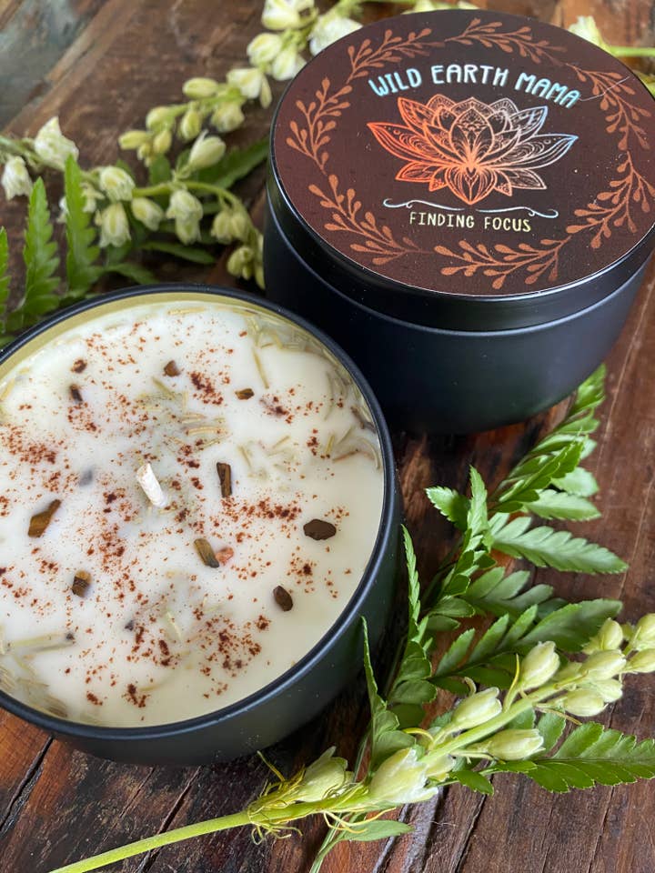 Finding Focus 8oz aromatherapy candle for wholesale by Wild Earth Mama