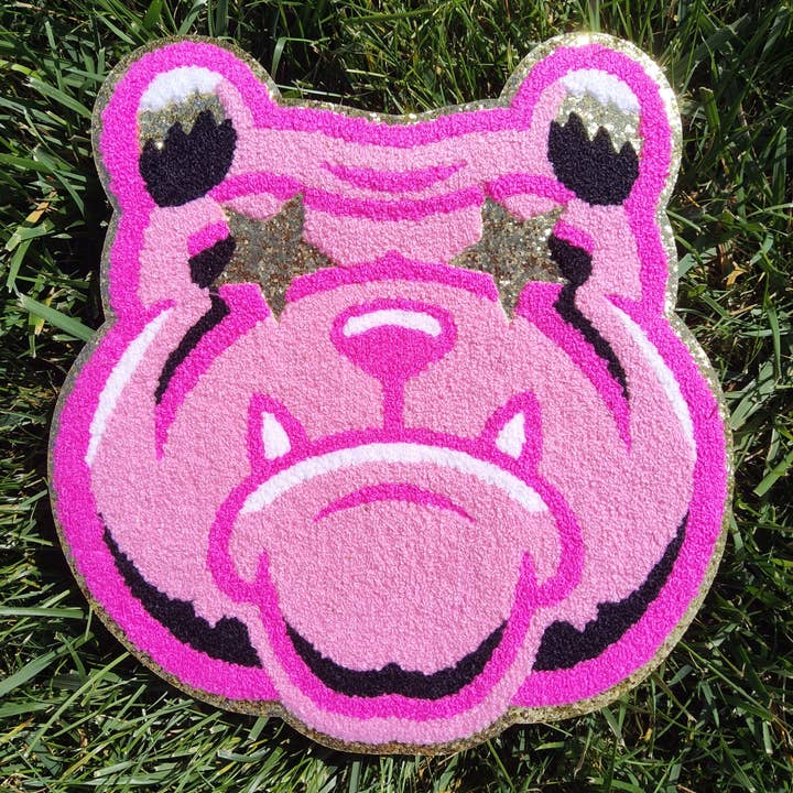 Scratch Decor - Wholesale Patch - Hot Pink Bulldog Mascot with Star Eyes Large Chenille3