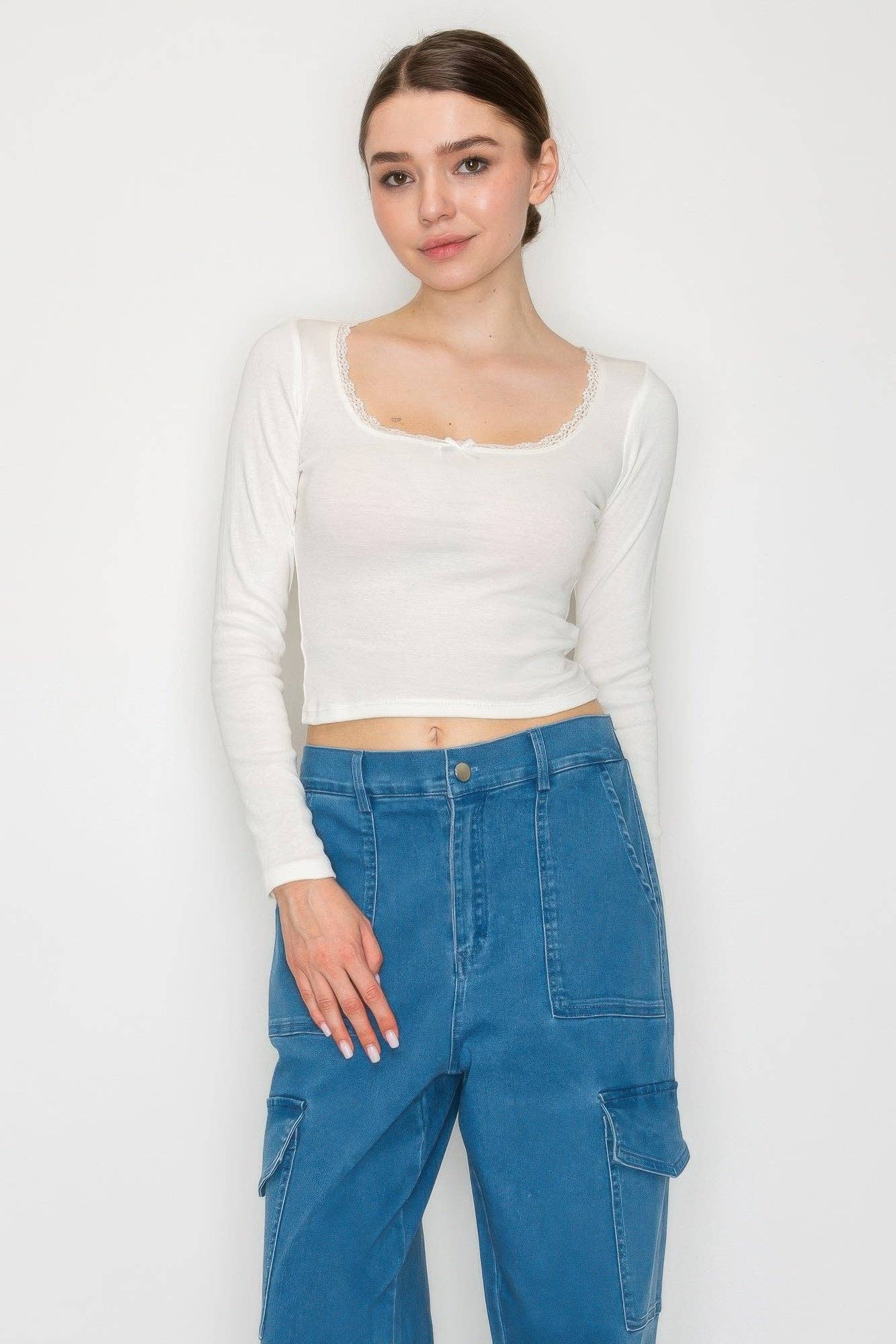 CC Wholesale Clothing - Wholesale Knit Top - Women's - Lace Trim Square Long Sleeve Top11