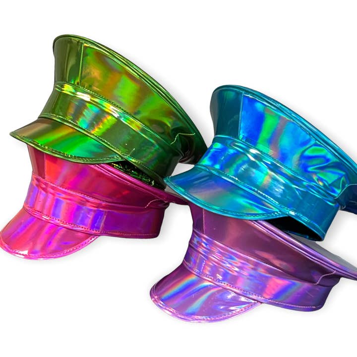 HTR200 RAINBOW HOLOGRAPHIC PLAIN CAPTAIN POLICE HAT for wholesale by Funk Plus