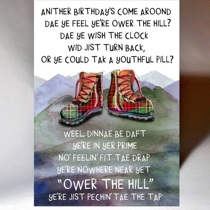 Wee Wishes - Wholesale Birthday Card - Scottish Birthday Ower the Hill Card