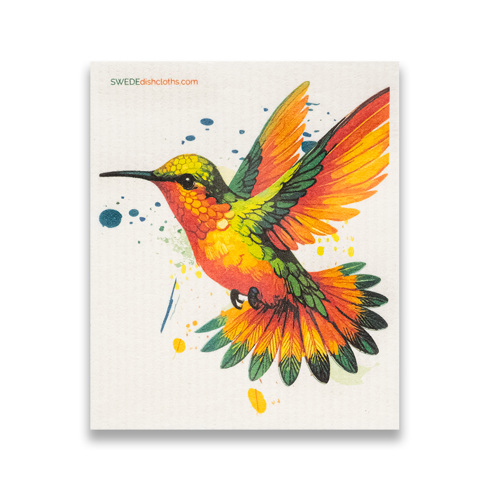 SWEDEdishcloths – toalha de cozinha por atacado – Pano de Cozinha Sueco Beija-flor Colorido Laranja0