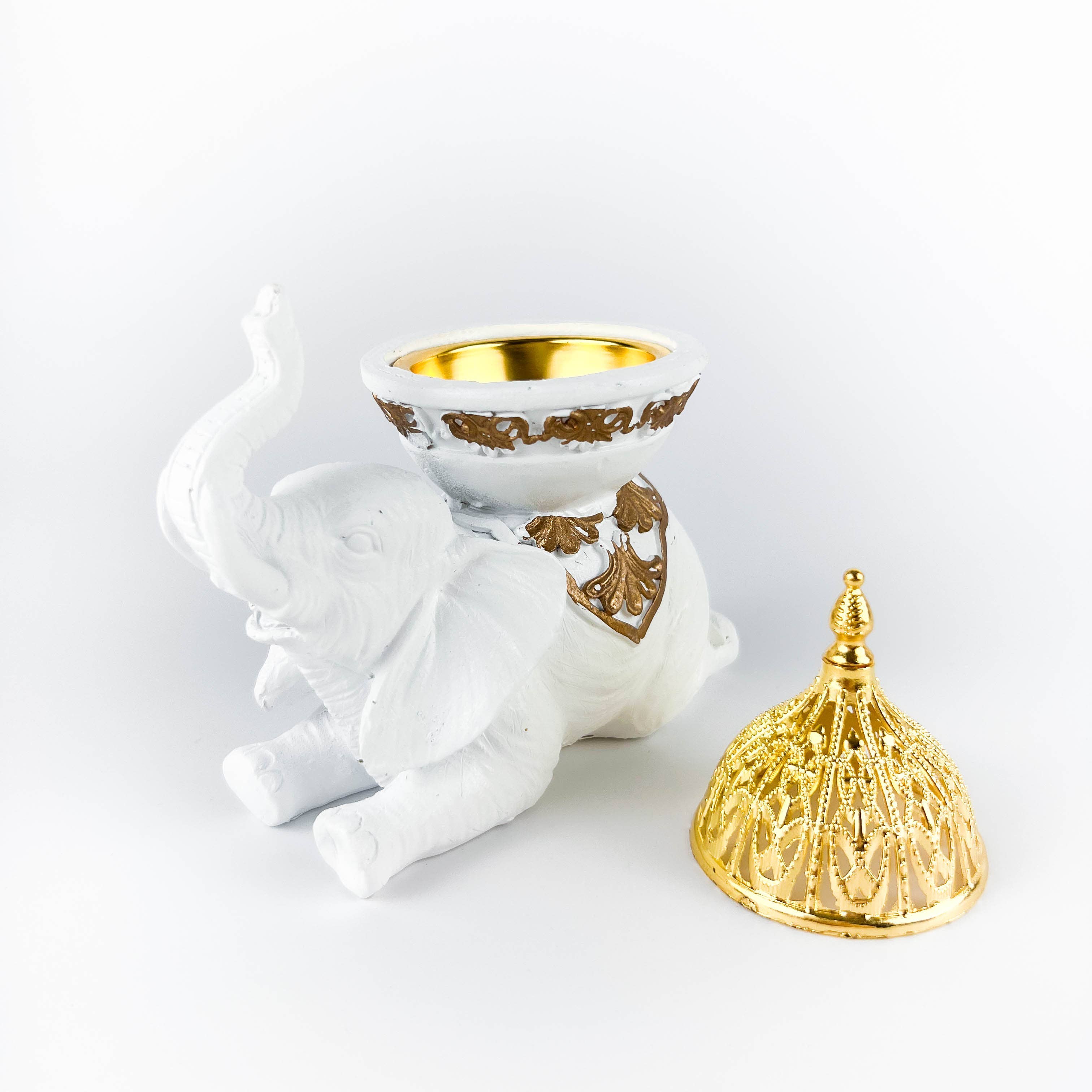 GREENROOTS USA LLC - Wholesale Incense Holder - White Elephant Incense Burner/Candle Holder 5"H 5"W8