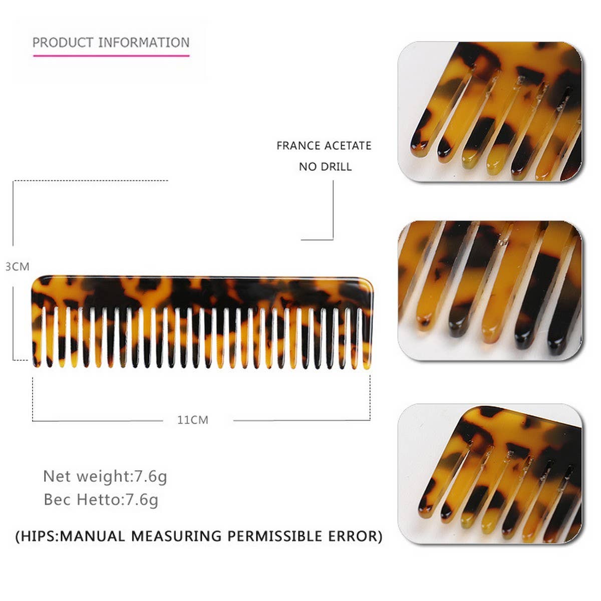 ACCITY - Wholesale Hair Brush/Comb - VINTAGE ACETATE HAIR COMB DENSE TOOTH COMB_CWAHA41980