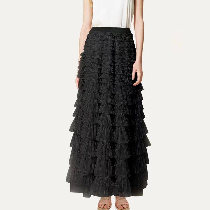 The Moment Collection - Wholesale Skirt - Women's - Dreamy Multi Colors Mesh Plisse Pleated Tiered Maxi Skirt8