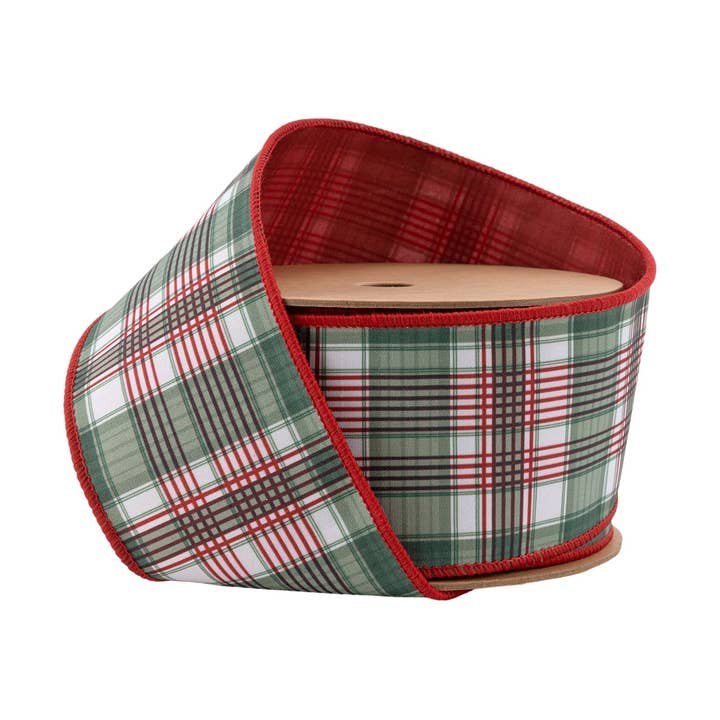 LA Ribbons Wholesale - Wholesale Ribbon - Gift Wrapping - 2 1/2" Wired Reversible Dupioni | Red/Green Plaid with Red Backing | 10 Yard Roll
0