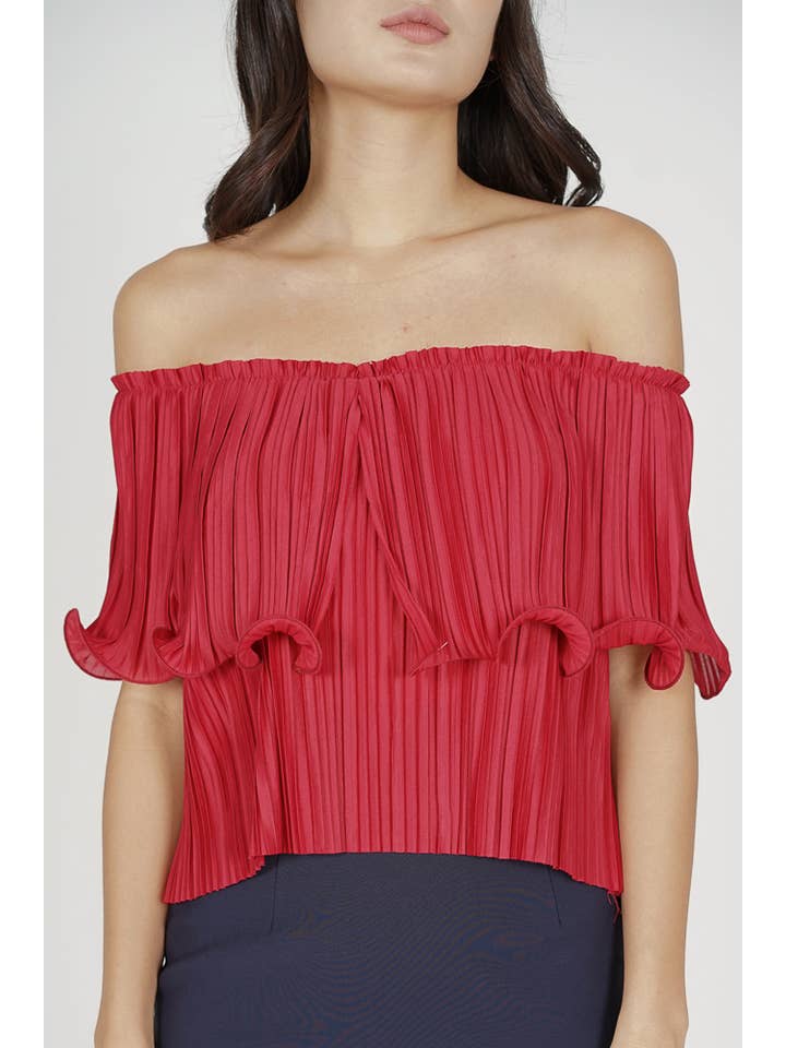 MDS - Wholesale Blouse - Women's - Jubi Pleated Ruffle Top in Red