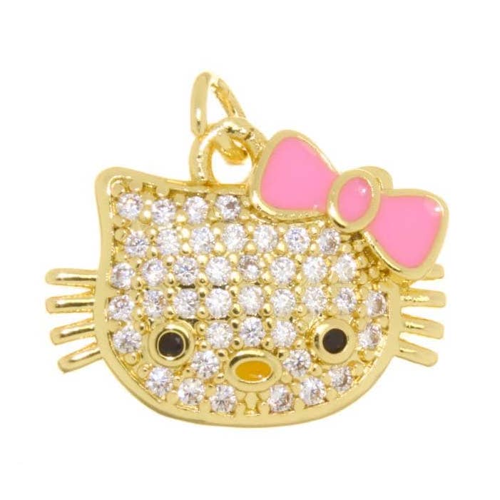 Gold CZ Sparkly Kawaii Cat Head Enamel Charm, CPG2643 for wholesale by Jewel Pledge
