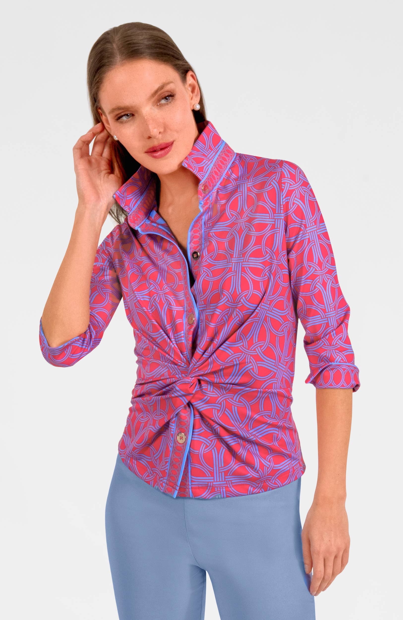 Gretchen Scott LLC – wholesale Buttoned-down shirt – Women's – Twist & Shout Top - Ring Toss16