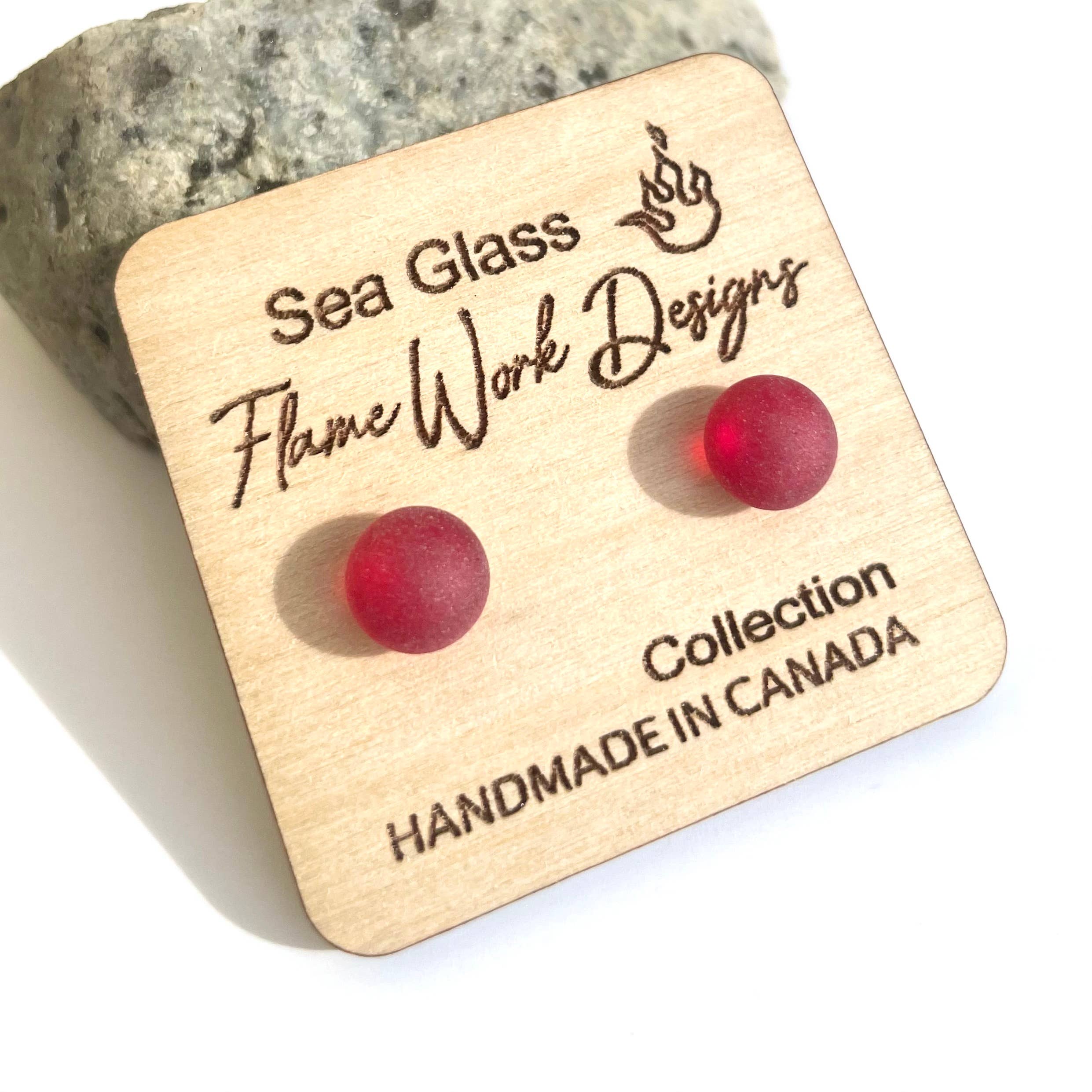 Sea Glass Studs - Red for wholesale by Flame Work Designs - Glass Jewelry