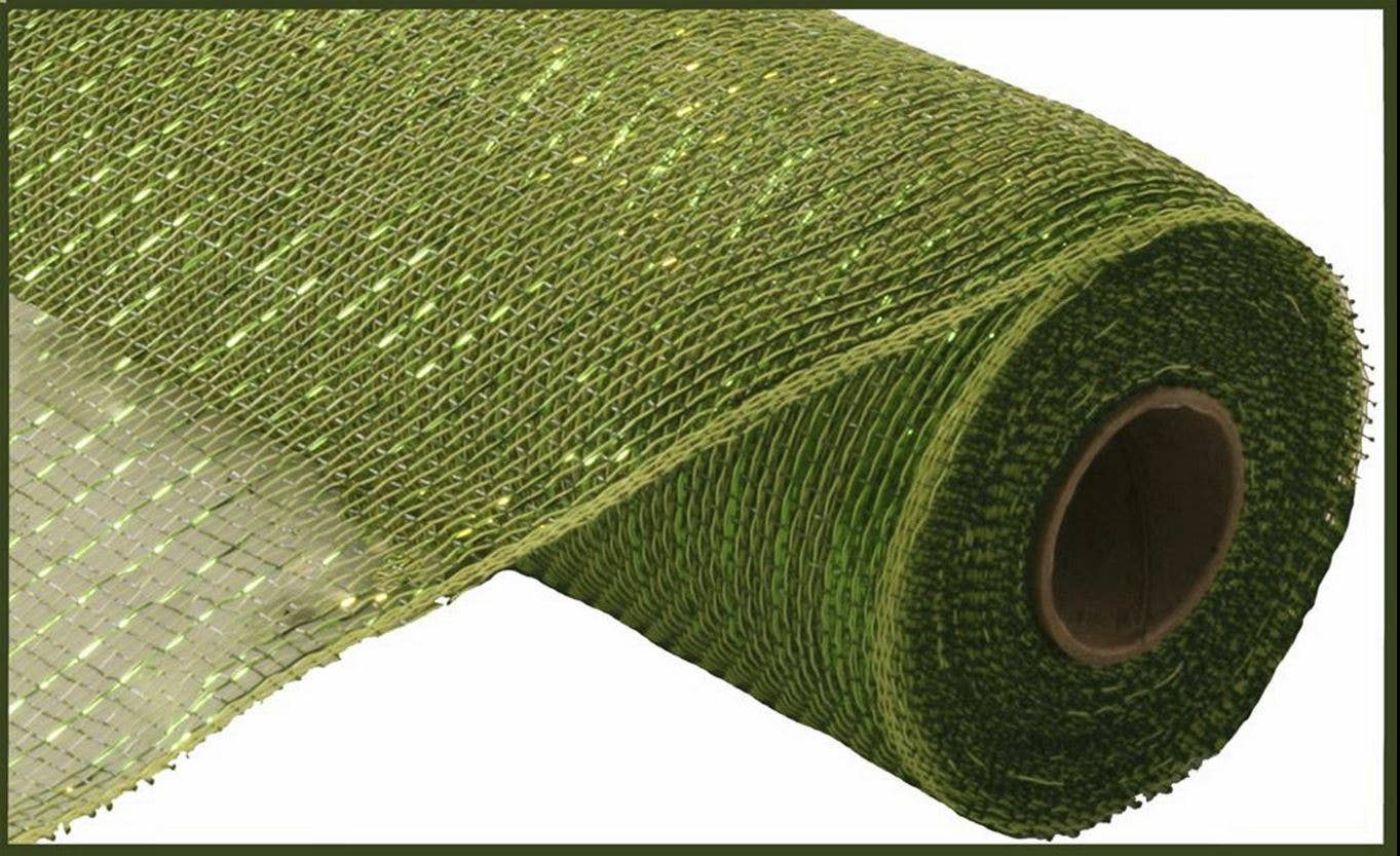 KMI International Corp. - Wholesale Ribbon - Gift Wrapping - 10" x 10yd Metallic Mesh, Moss/Apple W/Lime Foil0