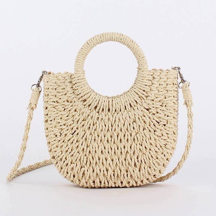ACCITY - Wholesale Beach Bag - SOLID COLOR SEMI-CIRCLE HANDMADE STRAW BAG_CWAB4696