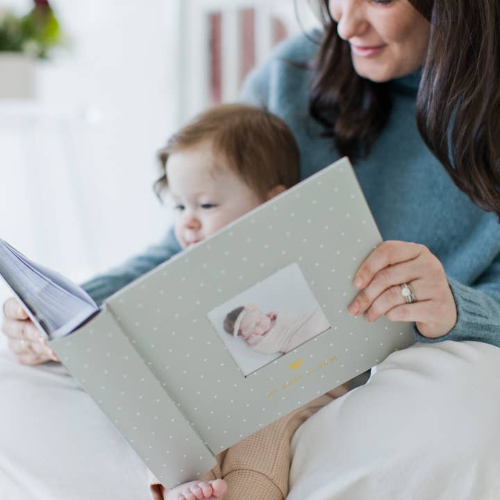 Pearhead - Wholesale Photo Album - Kids & Baby - Baby Photo Album with Guided Journal Pages, Gray Polka Dots7