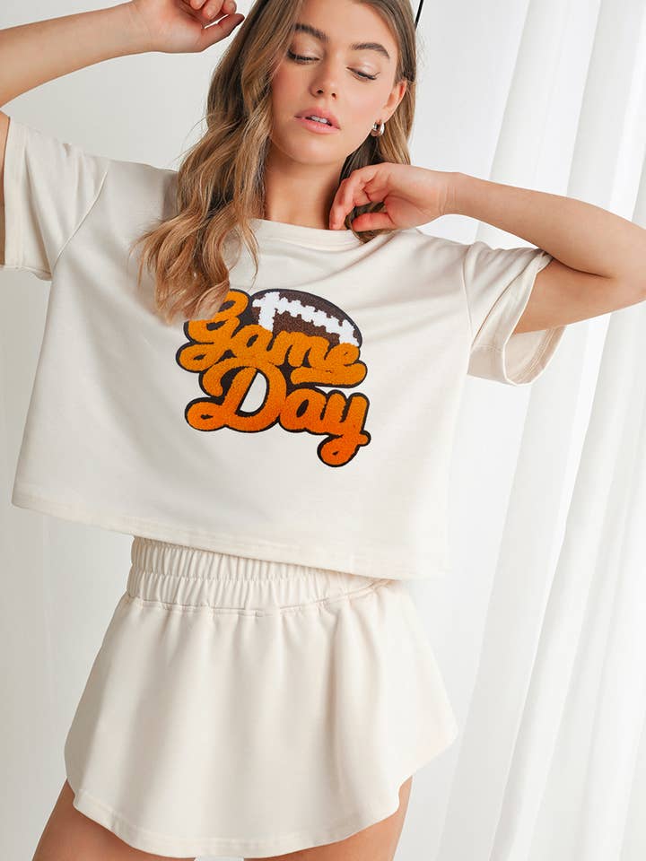 Game Day Patch Graphic 2pcs Cropped Skort Set | S-XL for wholesale by Aapparella