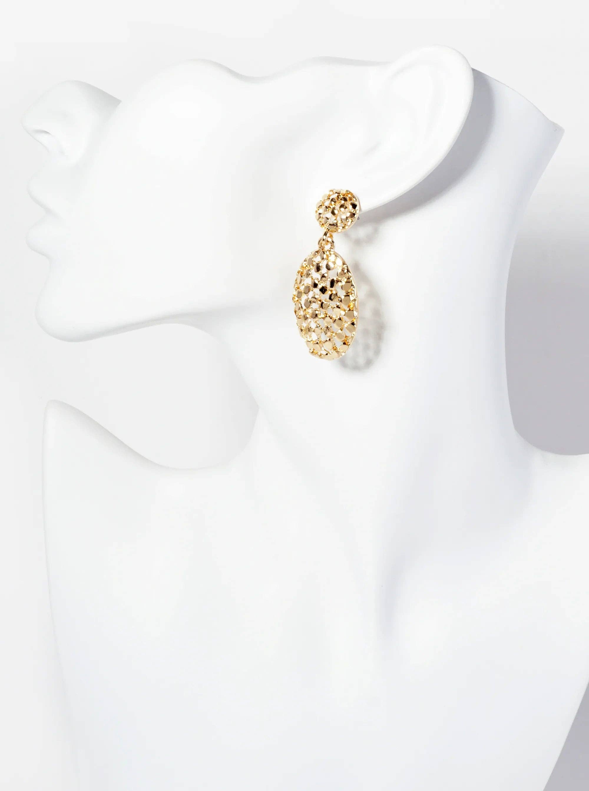 Wild Honey - Wholesale Dangle Earrings - Intricate Filigree Oval Drop Dangle Post Earrings4