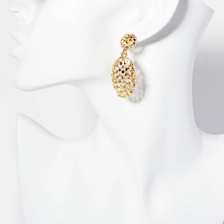 Wild Honey - Wholesale Dangle Earrings - Intricate Filigree Oval Drop Dangle Post Earrings4