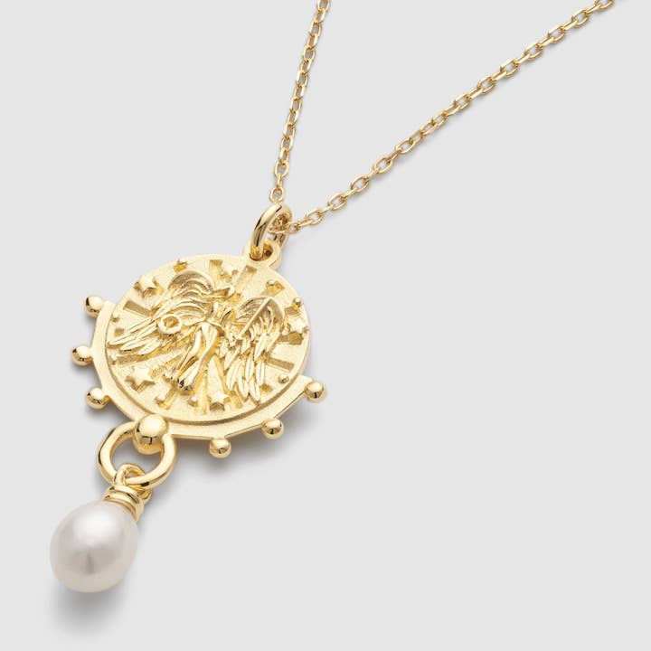 Chunky Pearl Gold Goddess Layered Necklace for wholesale by Elk & Bloom