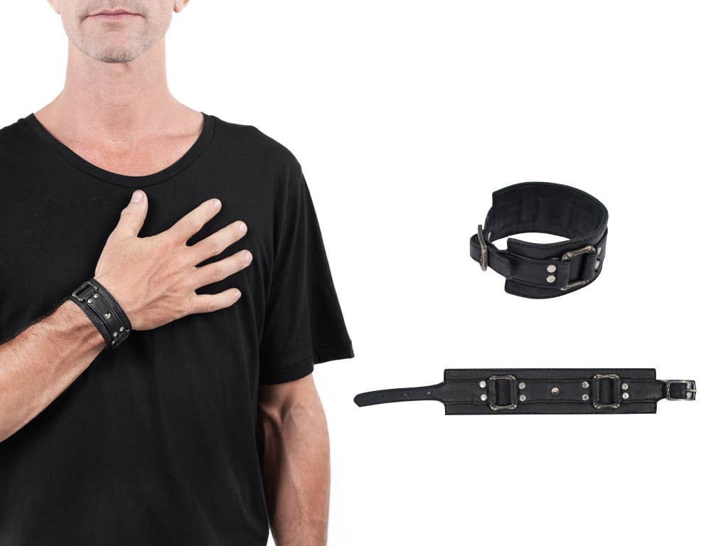 Jan Hilmer + Sparrow - Vente Bracelet manchette - Bracelet Anneau Carré - Bracelet en Cuir Noir1