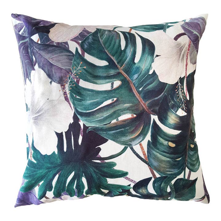 DIGITAAL BEDRUKT KATOENEN KUSSEN MAAT 46X46 WITTE HIBISCUS voor wholesale door Jute&Co.