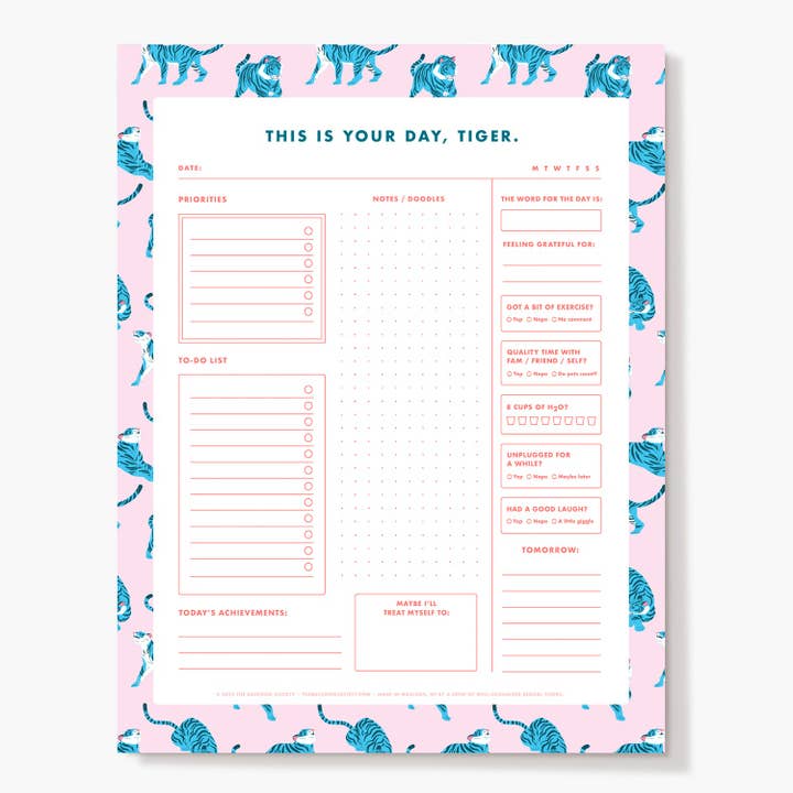 The Raccoon Society - Wholesale Planner - Pink Tiger Daily Planner Pad - 8.5 x 11