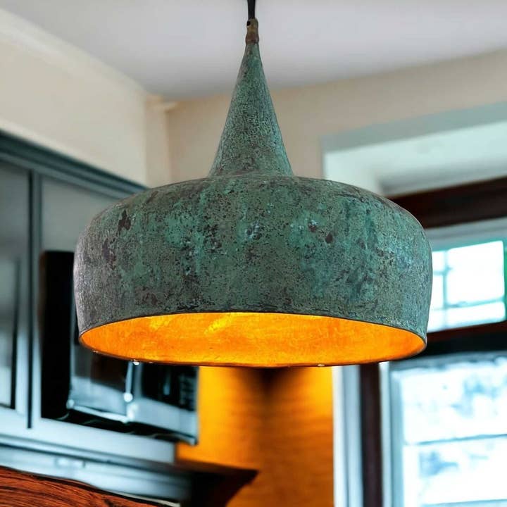 HandHappiness - Wholesale Lamp Shade - Green Oxidized Copper Pendant Lamp, Vintage Onion Dome Style