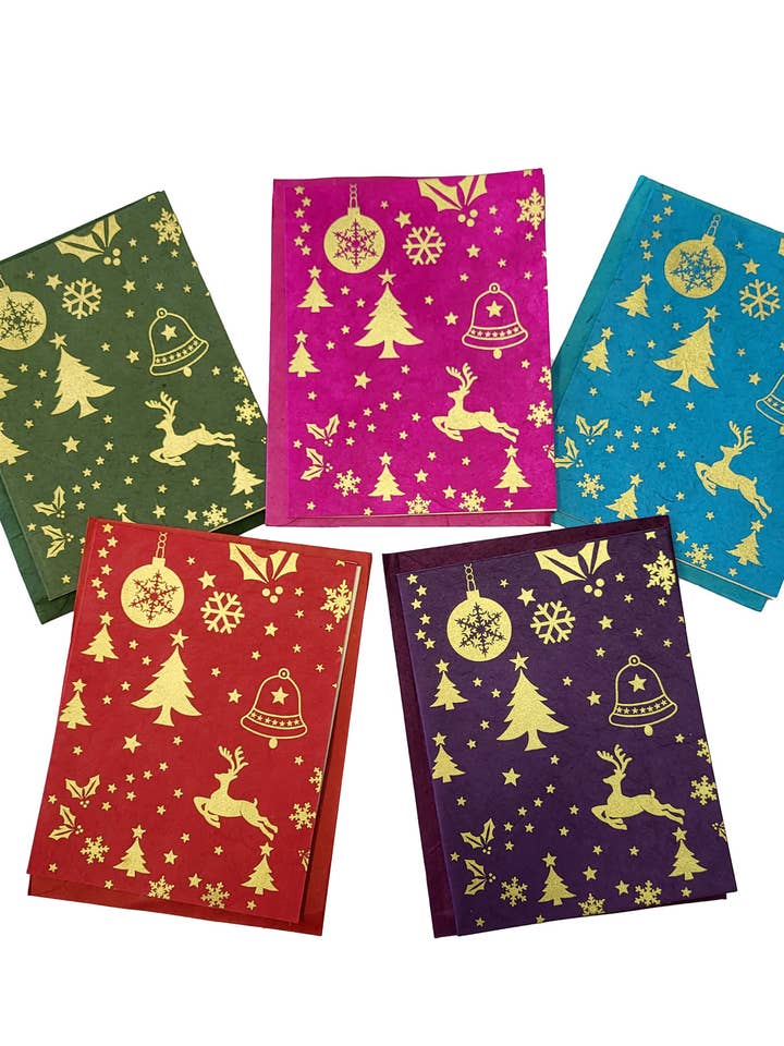 Biglietti di auguri natalizi fatti a mano (confezione da 5) per la vendita all'ingrosso da parte di Yak & Yeti