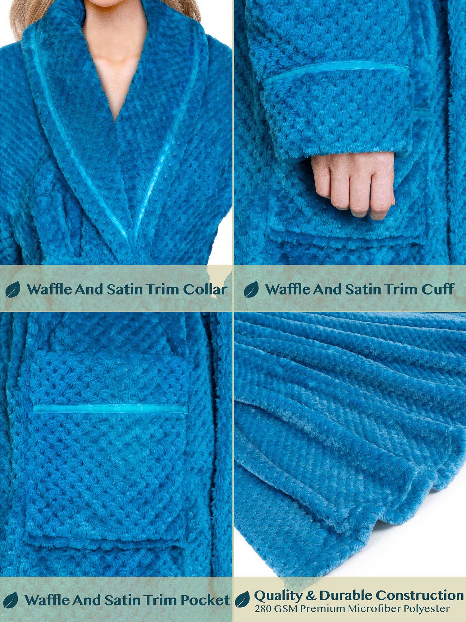Pavilia – Engroshandel Morgenkåbe - Dame – Dame badekåbe i fleecestof med vaflet struktur og satintrim31