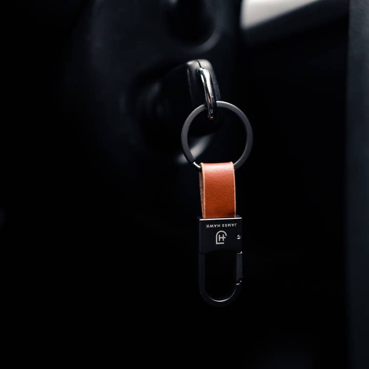 James Hawk - Vente Porte-clés – unisexe - Porte-clés en cuir naturel pour homme avec mousqueton métal gris canon3