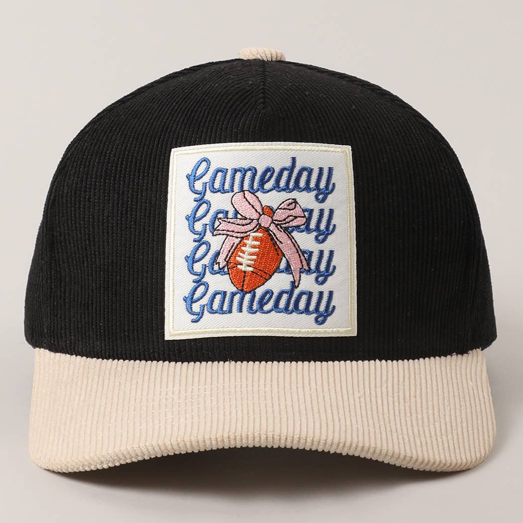 Fashion City - Wholesale Trucker Hat - Unisex - Gameday Football Bow Patch Corduroy Trucker Hat5