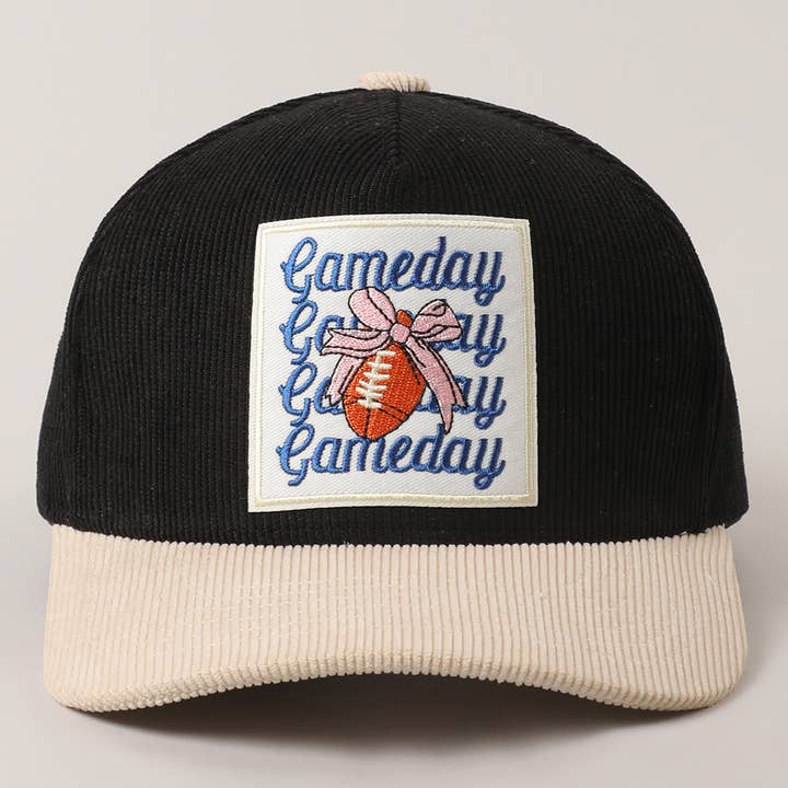 Fashion City - Wholesale Trucker Hat - Unisex - Gameday Football Bow Patch Corduroy Trucker Hat5
