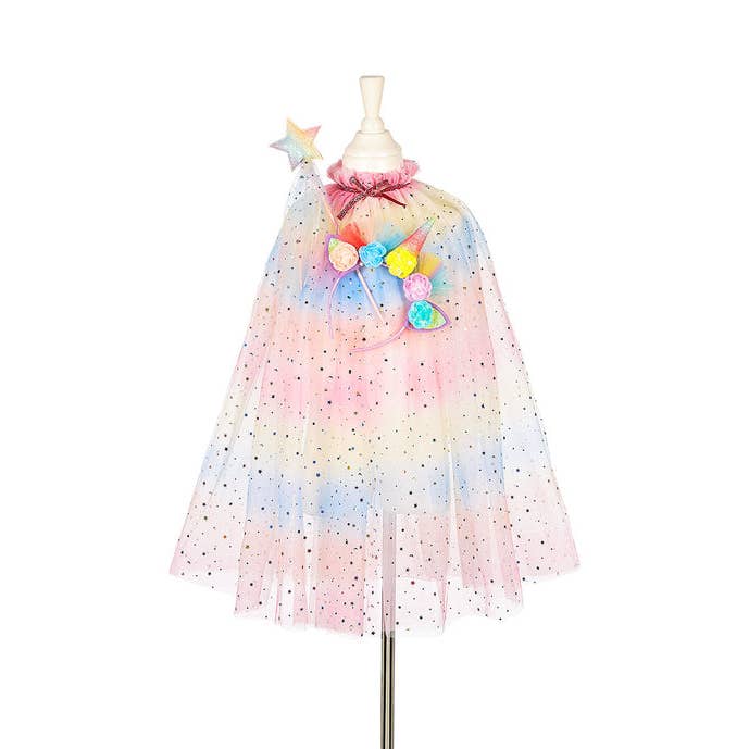 Ensemble de cape de costume de licorne avec serre-tête et baguette (taille 5-7 ans) pour la vente par Speedy Monkey