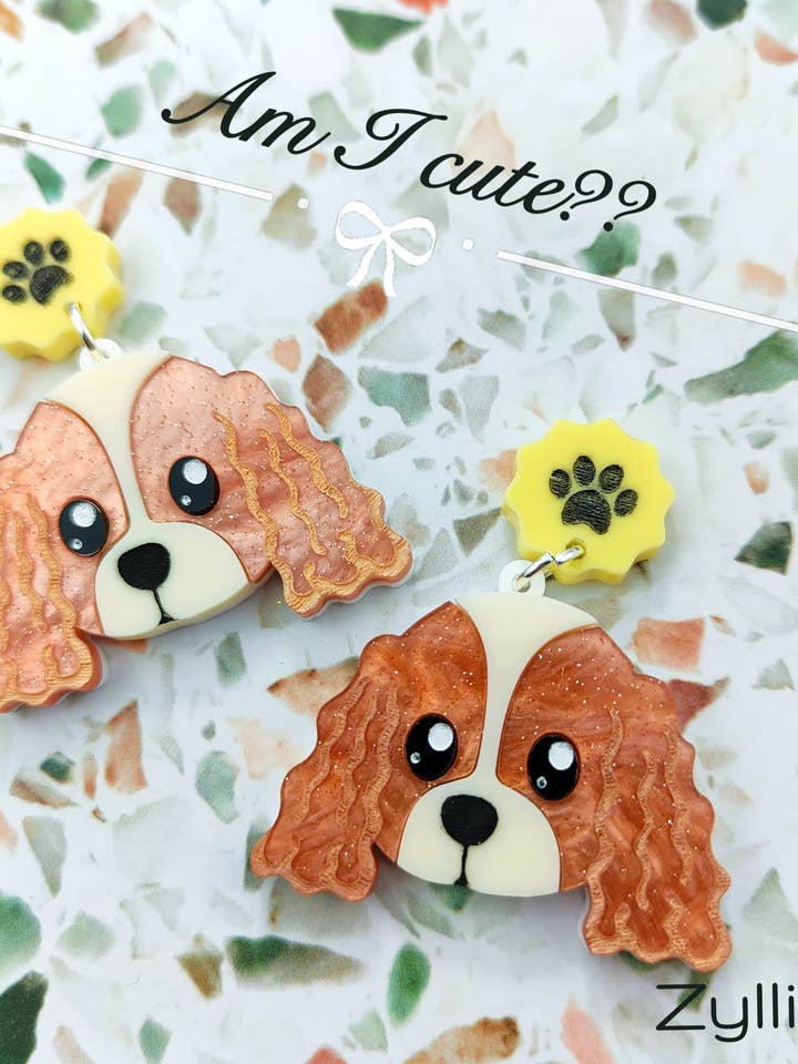 Cavalier Dog Dangle sterling zilveren oorbellen voor wholesale door Zyllion