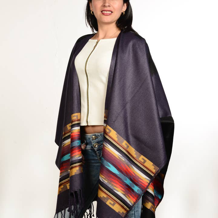 Womens Ponchos, UNISEX Reversible, Assorted colors, for wholesale by Treasure of ANDES