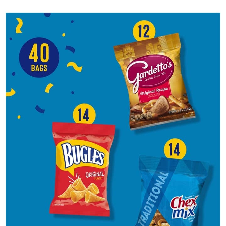 Majestic Wholesale - Wholesale Chips - Bugles, Chex Mix & Gardetto Variety Pack Snacks, 40CT